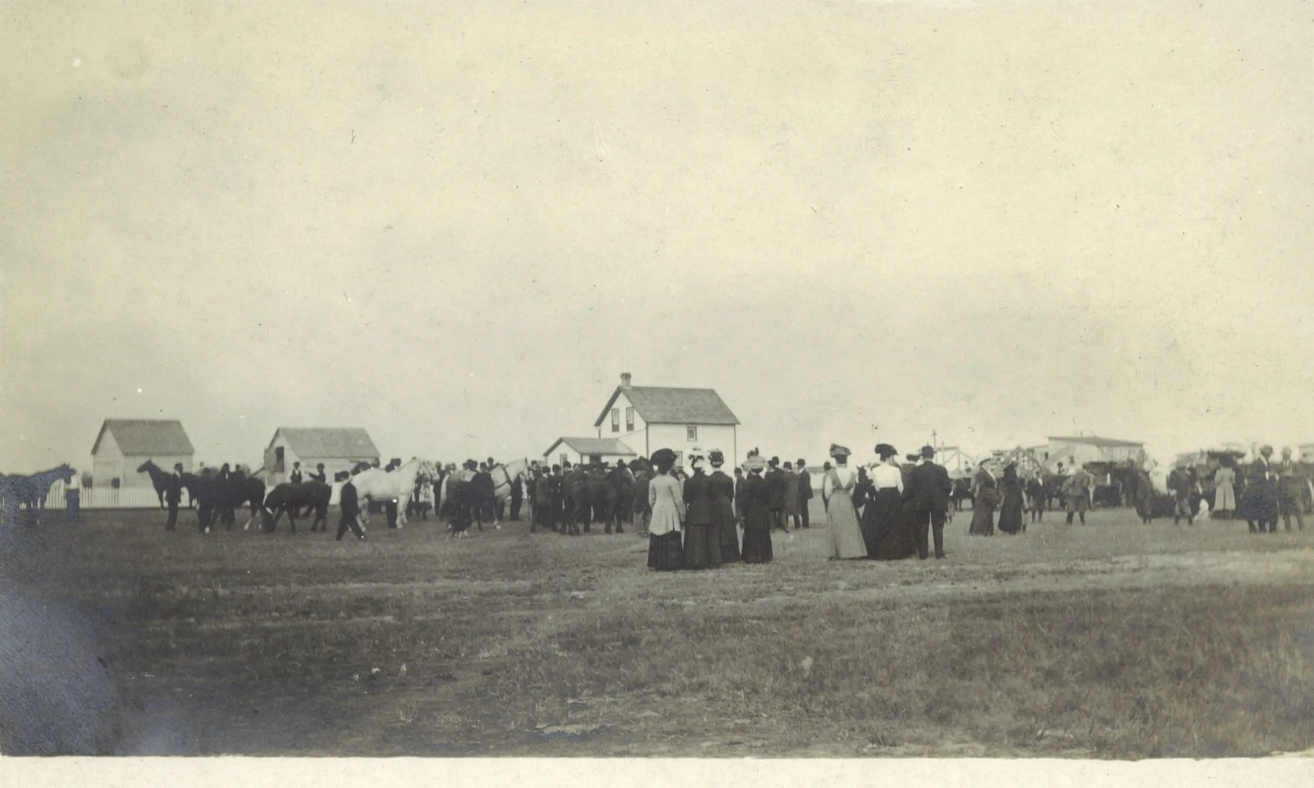 Crowd gathered for horse event in a field
